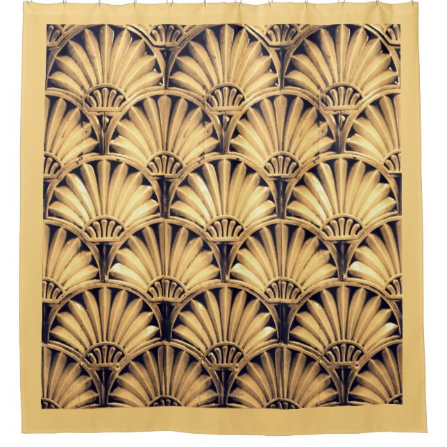 RIDEAUX DE DOUCHE VENTILATEURS ART DÉCO EN BAMBOO TAN SHOWER CURTAGE (Devant)
