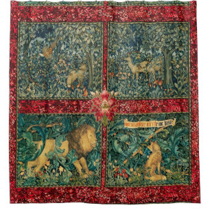 RIDEAUX DE DOUCHE VERDURE, ANIMAUX FORESTIERS, LION, FOX, PHÉASANT, 