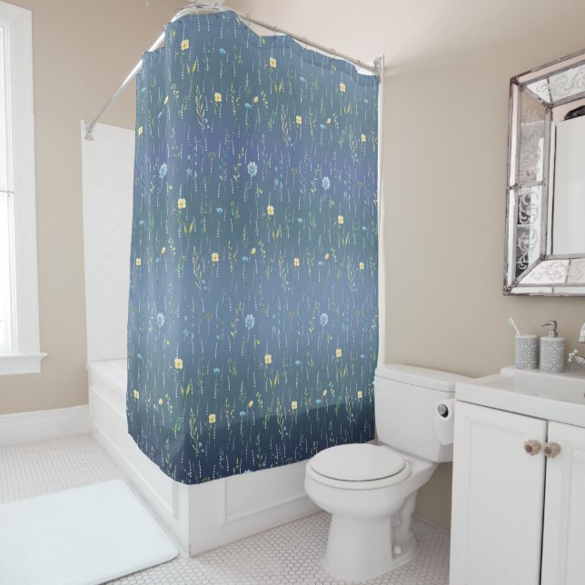 Rideaux De Douche Verdure Aquarelle Rustique Fleur fleurie botanique (En situation)