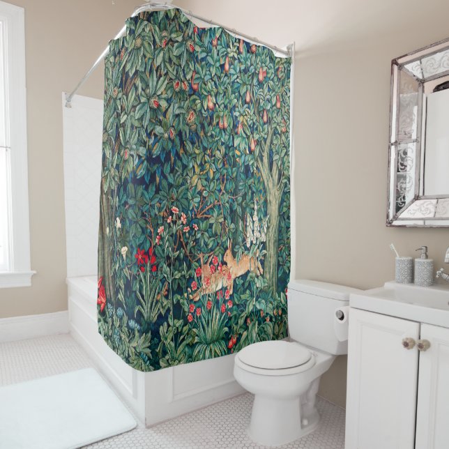Rideaux De Douche VERDURE, Hares FORESTIERS, Hares Floral vert (En situation)