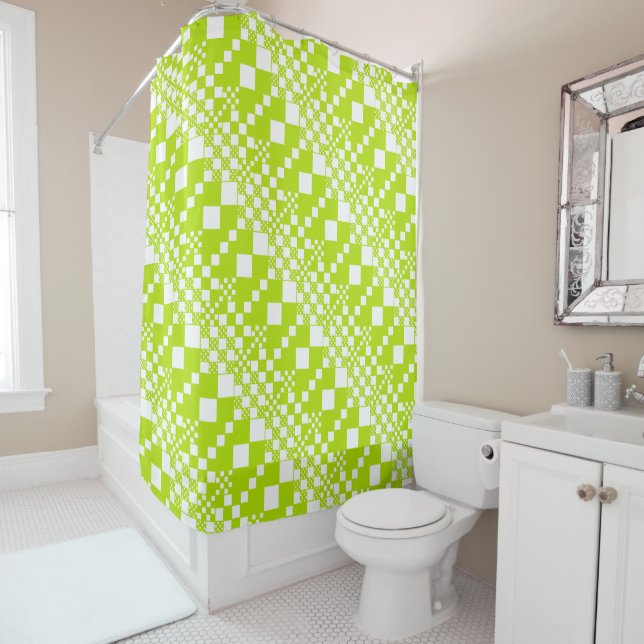 Rideaux De Douche Vérifié, Chèques - Vert et blanc de chaux (En situation)