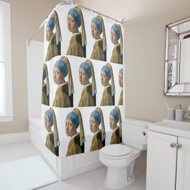 Rideaux De Douche Vermeer - Fille avec une oreille de perle isolée (En situation)