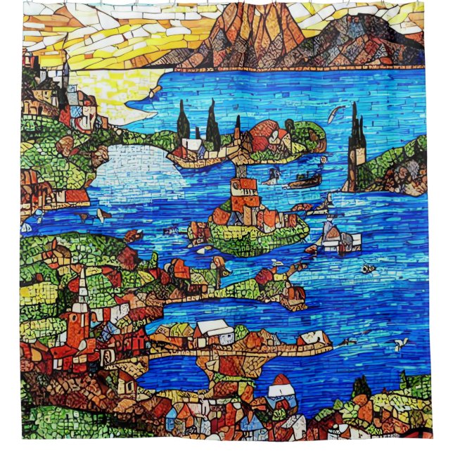 Rideaux De Douche Verre de mosaïque de la mer Méditerranée (Devant)