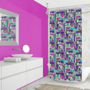 Rideaux De Douche Verre Turquoise Art déco rose