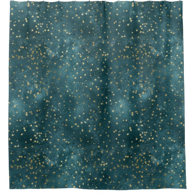 Rideaux De Douche Vert bleu nuit ciel turquoise or étoile motif (Devant)