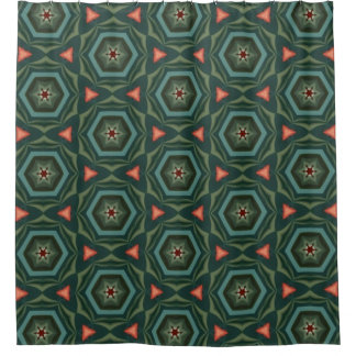 Rideaux De Douche Vert contemporain, Turquoise, Terracotta chaude