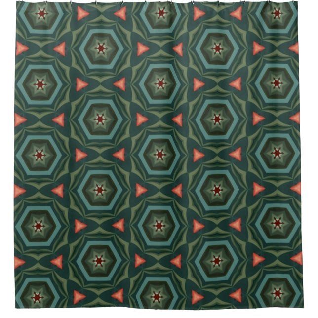 Rideaux De Douche Vert contemporain, Turquoise, Terracotta chaude (Devant)