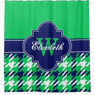 Rideaux De Douche Vert émeraude bleu marine blanc 1I CB ruban nom