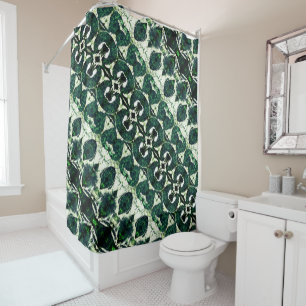Rideaux De Douche vert émeraude brut répété sous texture blanche t