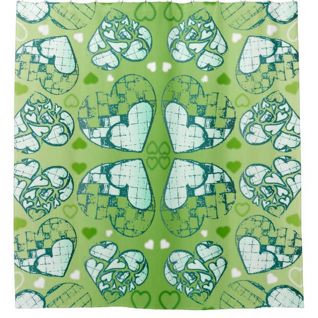 Rideaux De Douche Vert et blanc Whimsical Romantique Coeurs motif (Devant)