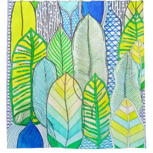 Rideaux De Douche Vert Jaune mignon Moderne Tropical Boho Feuille