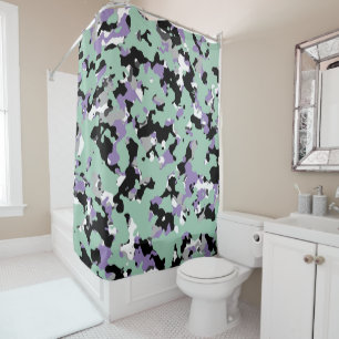 Rideaux De Douche Vert menthe et camouflage violet imprimé camo