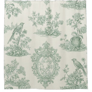 Rideaux De Douche Vert menthe Toile Motif floral et oiseaux