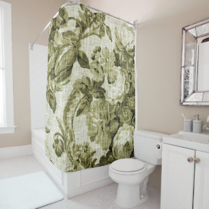 Rideaux De Douche Vert olive Toile floral vintage No.5