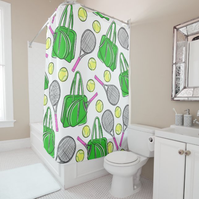 Rideaux De Douche Vert rose de tennis Preppy (En situation)