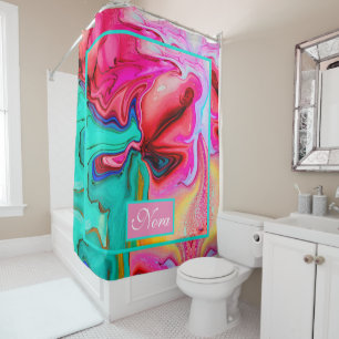 Rideaux De Douche Vert rose élégant Aquarelle Marbre Personnaliser