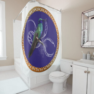 Rideaux De Douche Vert turquoise et bleu avec colibri violet