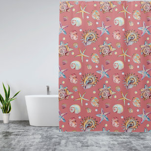 Rideaux De Douche Vibes de plage Motif Seashell & Starfish