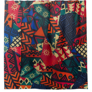 Rideaux De Douche Vibrant African Geometric Tribal Abstract Pattern