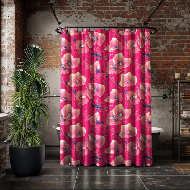 Rideaux De Douche Vibrant Floral Pattern in Pink, White & Royal Blue (Créateur téléchargé)