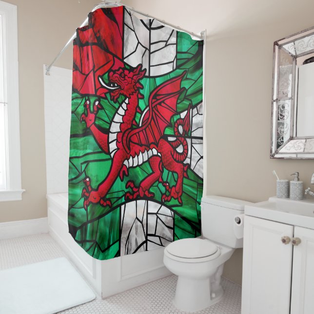 Rideaux De Douche Vibrant Mosaic Gallois Drapeau Tissu (En situation)