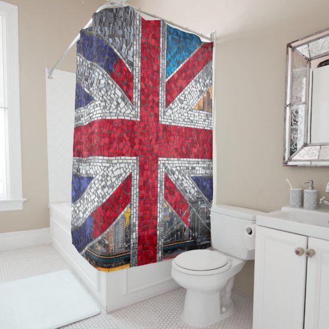 Rideaux De Douche Vibrant Mosaic Union Jack Drapeau Vitrage (En situation)