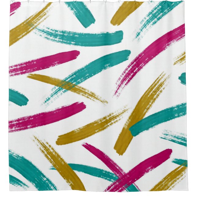 Rideaux De Douche Vibrant Strokes,Teal, Magenta & Mustard pattern (Devant)