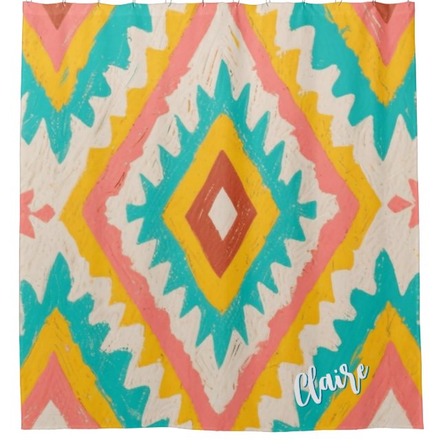 Rideaux De Douche Vibrant Tribe, Bold Geometric Boho Pattern (Devant)