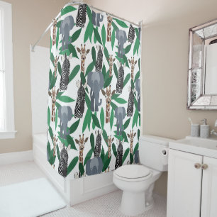 Rideaux De Douche Vierge Zebra Elephant Giraffe Safari Animals