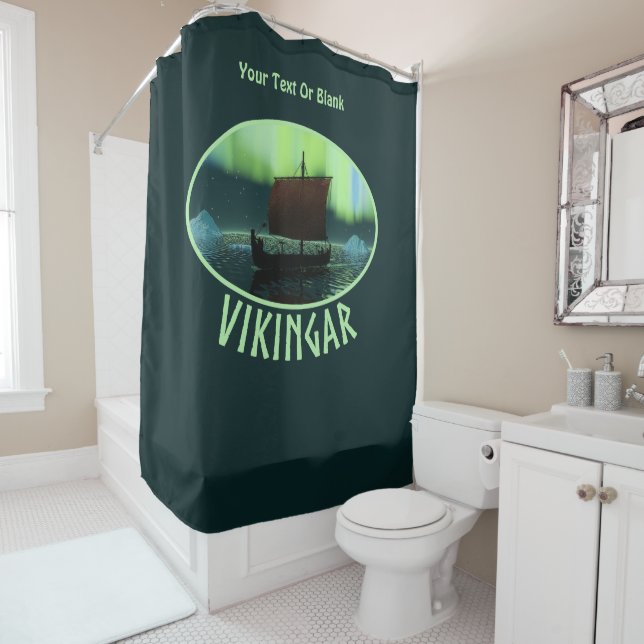 Rideaux De Douche Viking Navire Et Lumières Du Nord (En situation)