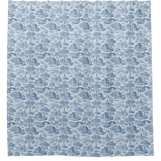 Rideaux De Douche Village Blue Toile (Devant)