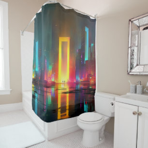 Rideaux De Douche Ville futuriste avec portail néon radieux