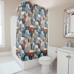 Rideaux De Douche Ville moderne d'hiver nordique Whimsical Scandinav