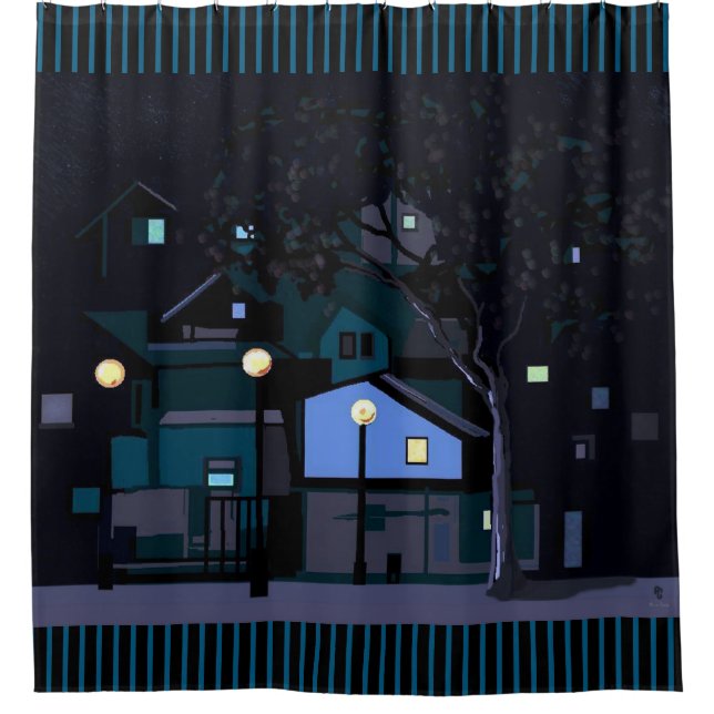 Rideaux De Douche Ville nuits lumières de rue et maisons (Devant)