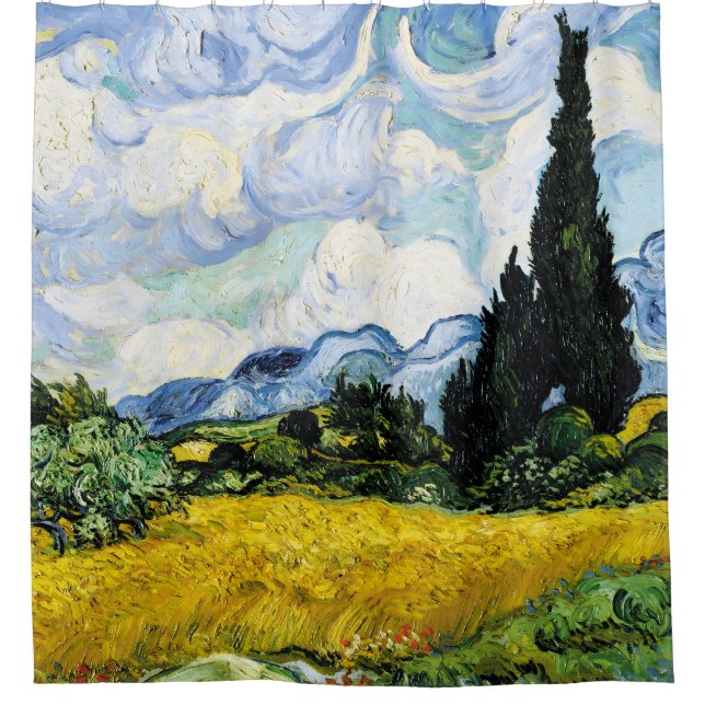 Rideaux De Douche Vincent Van Gogh Champ de blé avec cyprès (1889) (Devant)