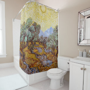 Rideaux De Douche Vincent van Gogh - Oliviers, Ciel Jaune et Soleil