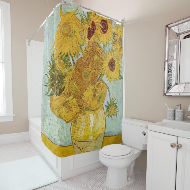 Rideaux De Douche Vincent Van Gogh - Vase avec douze tournesols (En situation)