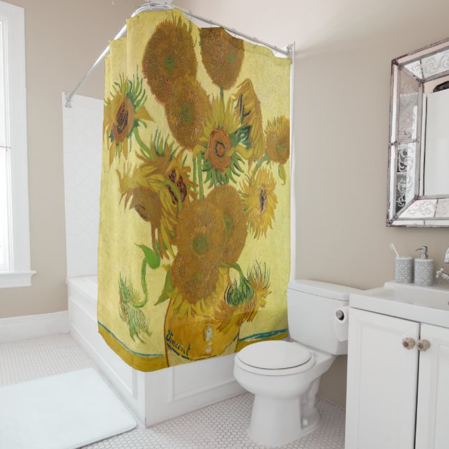 Rideaux De Douche Vincent van Gogh - Vase avec quinze tournesols (En situation)