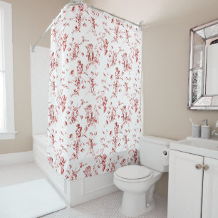 Rideaux De Douche Vintage ailes Cherub Angels Fleurs Toile Rouge
