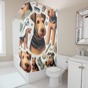 Rideaux De Douche Vintage Airedale Terrier sans fil