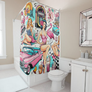 Rideaux De Douche Vintage années 1950 mignon Motif