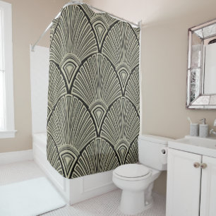 Rideaux De Douche vintage, Art nouveau, beige, gris, art déco, franç