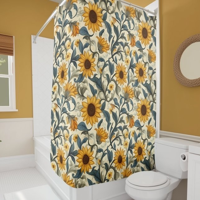 Rideaux De Douche Vintage Art Nouveau Sunflower Pattern (Créateur téléchargé)