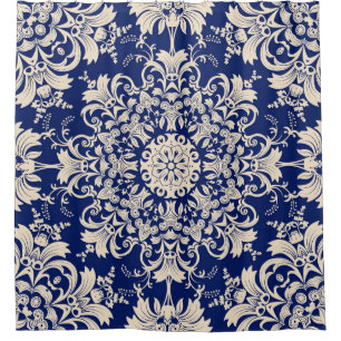 Rideaux De Douche Vintage Bleu : Elégant Motif sans couture.