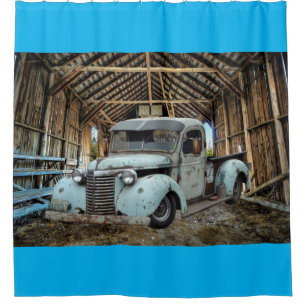 Rideaux De Douche Vintage Blue Truck Rustic