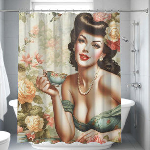 Rideaux De Douche Vintage broche florale vers le haut