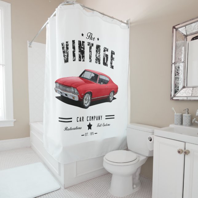 Rideaux De Douche Vintage Car Company Red Chevelle (En situation)