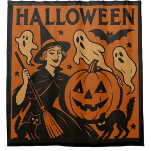 Rideaux De Douche Vintage, classique sorcière d'Halloween, fantôme &