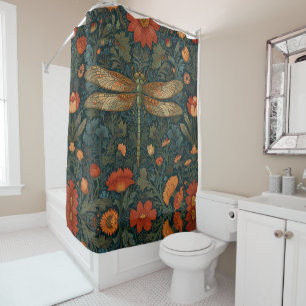 Rideaux De Douche Vintage dragonfly orange floral vert boho chic