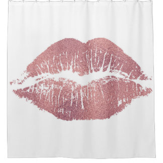 Rideaux De Douche Vintage empreinte de lèvre rose, or rose.